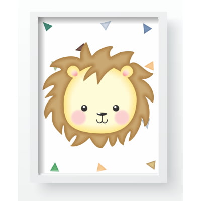 Quadro Decorativo Infantil Personalizado Moldura MDF Safari Baby Leão QD205