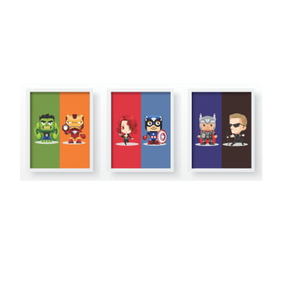 Quadro Decorativo Infantil Personalizado Moldura MDF Quadros Decorativos Super Heróis Menino Personagens QD228