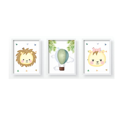 Quadro Decorativo Infantil Personalizado Moldura MDF Safari Baby Leão - QD205