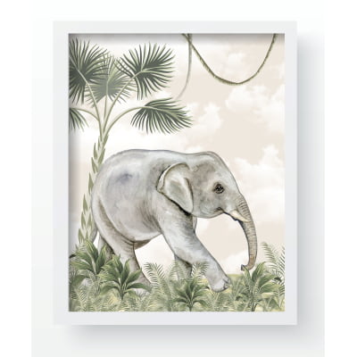 Quadro Decorativo Infantil Personalizado Safari Selva Leão Elefante Moldura MDF QD363