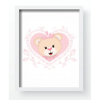 Quadro Decorativo Infantil Personalizado Ursa Princesa Rosa Moldura MDF QD353 Papel de parede  infantil, Enxovais para Bebê, Kits Berço, Kit Cama, faixa decorativa, régua do crescimento, quadros decorativos infantil.