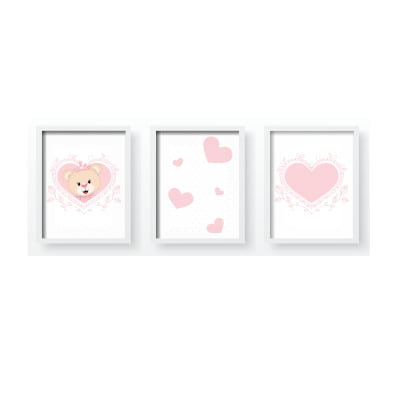 Quadro Decorativo Infantil Personalizado Ursa Princesa Rosa Moldura MDF QD353