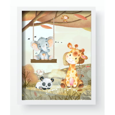 Quadro Decorativo Infantil Safari Baby Animais Bosque Personalizado Moldura MDF QD350 Papel de parede  infantil, Enxovais para Bebê, Kits Berço, Kit Cama, faixa decorativa, régua do crescimento, quadros decorativos infantil.