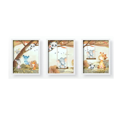 Quadro Decorativo Infantil Safari Baby Animais Bosque Personalizado Moldura MDF QD350