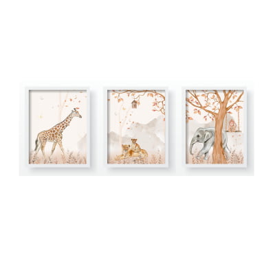 Quadro Decorativo Infantil Safari Elefante Leão Personalizado Moldura MDF QD539