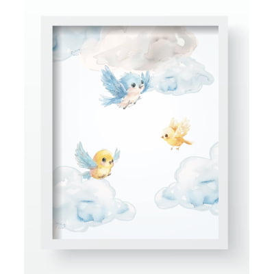 Quadro Decorativo Infantil  Avião Nuvens Céu Menino Personalizado Moldura MDF QD721