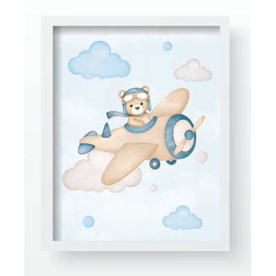 Quadro Decorativo Infantil Ursos Aviões Montanhas Personalizado Moldura MDF QD566 Papel de parede  infantil, Enxovais para Bebê, Kits Berço, Kit Cama, faixa decorativa, régua do crescimento, quadros decorativos infantil.