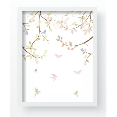 Quadro Decorativo Floral passarinhos