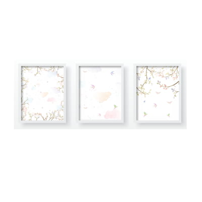 Quadro Decorativo Jardim Floral Passarinhos Infantil - QD597