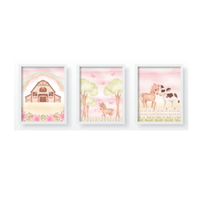 Quadros Decorativos Fazendinha Arco-íris Quarto De Bebê Qd87