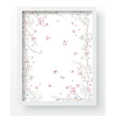 QUADROS DECORATIVOS FLORAL JARDIM BORBOLETAS ROSA INFANTIL - QD525