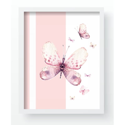 QUADROS DECORATIVOS FLORAL JARDIM BORBOLETAS ROSA INFANTIL - QD525