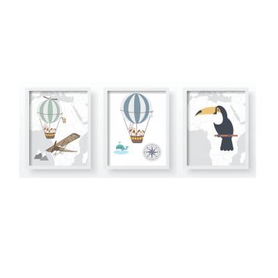 Quadros Decorativos mapa mundi animais safari aviões - QD54