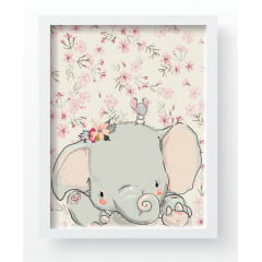 Quadro Decorativo Infantil de parede Elefantinha Floral