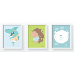 Quadro Decorativo Infantil  Mapa Mundi animais baby