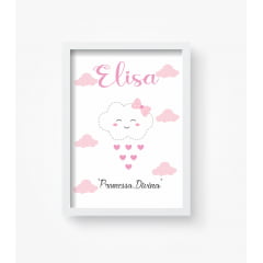 Quadro Decorativo Infantil Chuva de Amor Nuvem Rosa Menina - QDN20