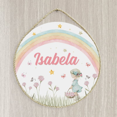 Porta Maternidade Bebê Menina Jardim Encantado Arco-Íris Flores Mdf Personalizado Pm563