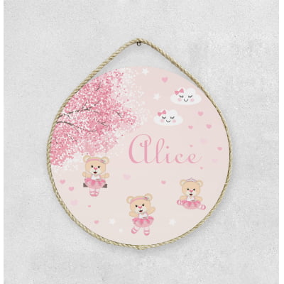 Porta Maternidade Bebê Ursinha Árvore floral rosa Mdf Personalizado Pm140