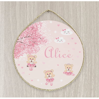 Porta Maternidade Bebê Ursinha Árvore floral rosa Mdf Personalizado Pm140