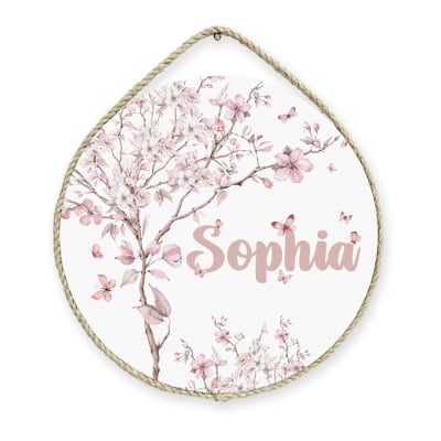 Porta Maternidade Personalizado Infantil Floral com Árvores e Borboletas - PM425