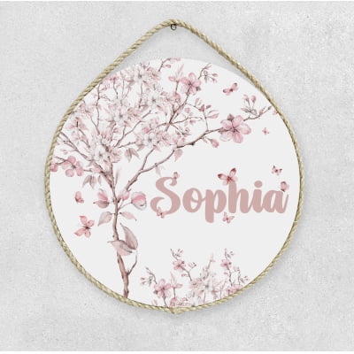 Porta Maternidade Personalizado Infantil Floral com Árvores e Borboletas