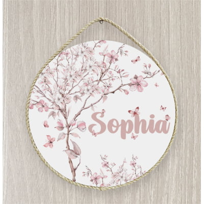Porta Maternidade Personalizado Infantil Floral com Árvores e Borboletas