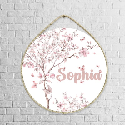 Porta Maternidade Personalizado Infantil Floral com Árvores e Borboletas