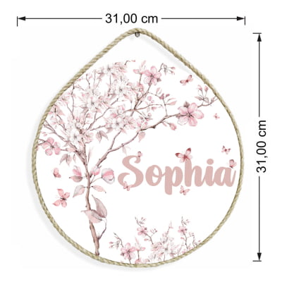 Porta Maternidade Personalizado Infantil Floral com Árvores e Borboletas