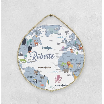 Porta Maternidade Personalizado Infantil Mapa Mundi PM158