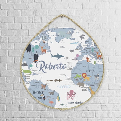 Porta Maternidade Personalizado Infantil Mapa Mundi PM158