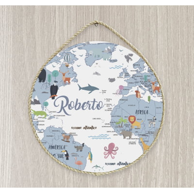 Porta Maternidade Personalizado Infantil Mapa Mundi PM158