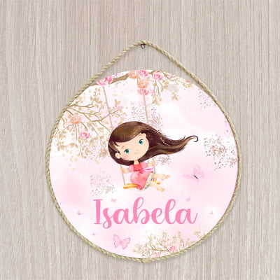 Porta Maternidade Personalizado Infantil Menina no Balanço - PM76