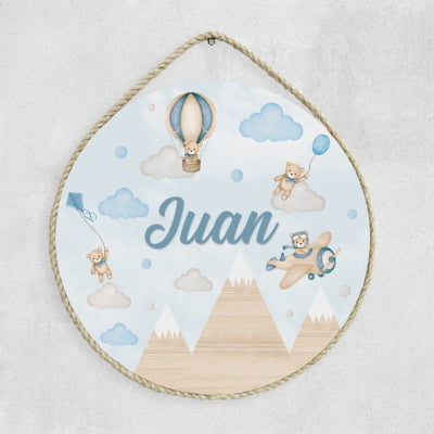 Porta Maternidade Personalizado Infantil Menino Ursinho Aviador Baloeiro - PM566