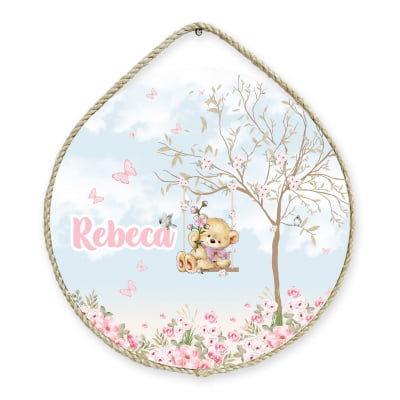 Porta Maternidade Personalizado Infantil Ursinha no Balanço - PM41