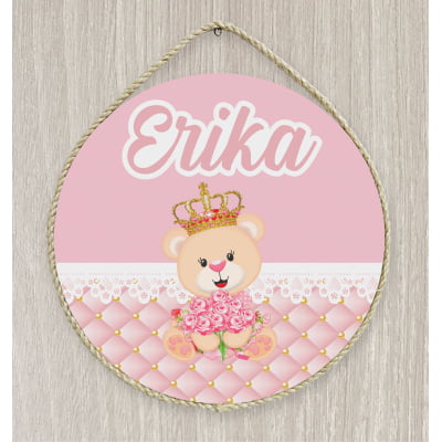 Porta Maternidade Personalizado Infantil Ursinha Princesa com Flores - PM269