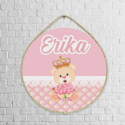 Porta Maternidade Personalizado Infantil Ursinha Princesa com Flores - PM269