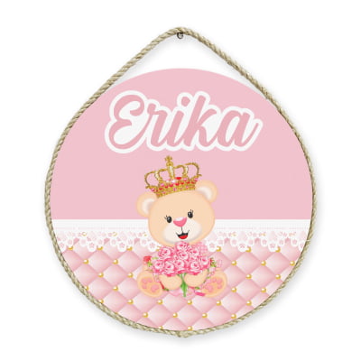 Porta Maternidade Personalizado Infantil Ursinha Princesa com Flores - PM269