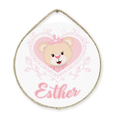 Porta Maternidade Personalizado Infantil Ursinha Princesa no Coração - PM353