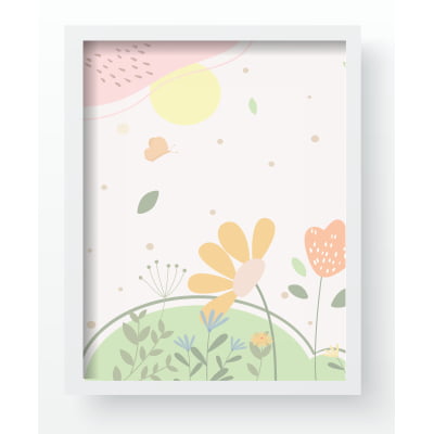 Quadro Decorativo floral arco-íris borboletas infantil bebê - qd605