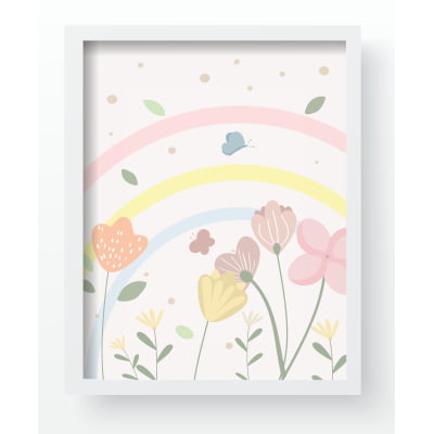 Quadro Decorativo floral arco-íris borboletas infantil bebê - qd605