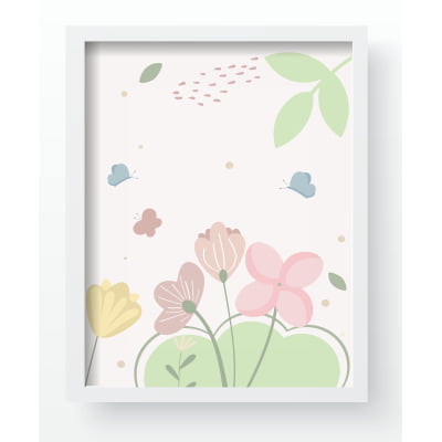 Quadro Decorativo floral arco-íris borboletas infantil bebê - qd605