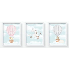 Quadro Decorativo Infantil Animais Baloes Avioes Sol