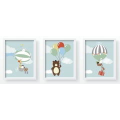 Quadro Decorativo Infantil Animais Balões Coloridos