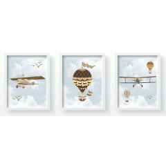 Quadro Decorativo Infantil Aviões e Balões Vintage - QD91