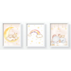 Quadro Decorativo Infantil Baby Elefantinho Arco iris Nuvens