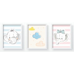 Quadro Decorativo Infantil Elefantes Baloeiros Coloridos - QD224