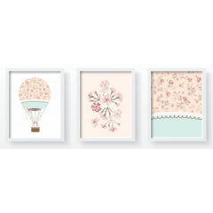 Quadro Decorativo Infantil Balão Floral - QD09 Papel de parede  infantil, Enxovais para Bebê, Kits Berço, Kit Cama, faixa decorativa, régua do crescimento, quadros decorativos infantil.