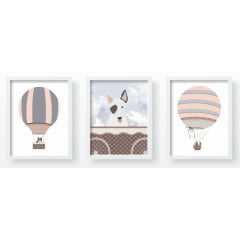 Quadro Decorativo Infantil Balao Rosa Cachorros