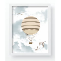 Quadro Decorativo Infantil Baloes Avioes Passaros Bege