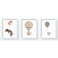 Quadro Decorativo Infantil Baloes Cachorros elefante Rose